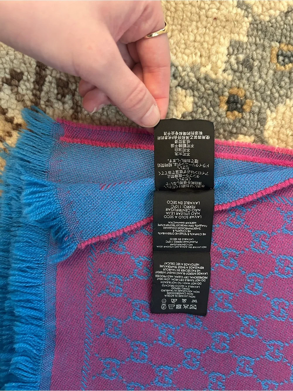 Gucci Purple and Blue GG Jacquard Silk Scarf